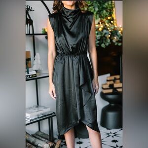 Satin-Like Capped Sleeve Midi Dress